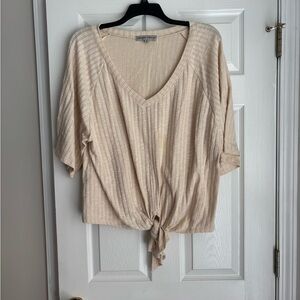 Absolutely Famous Cream V-Neck Tie-Front Blouse